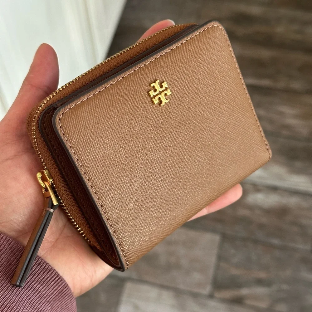 New Tory Burch Emerson leather zip around wallet